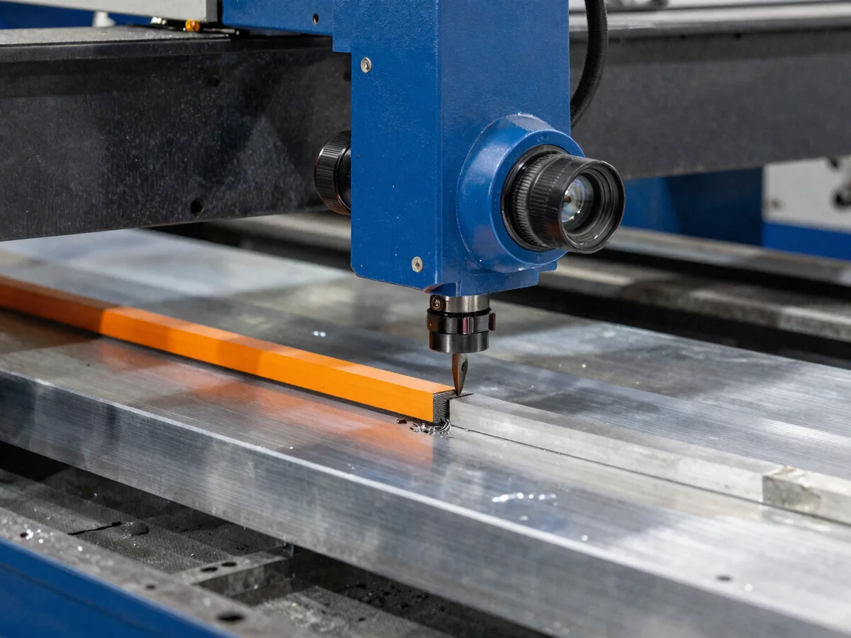 Primer plano de una herramienta de corte CNC trabajando sobre una